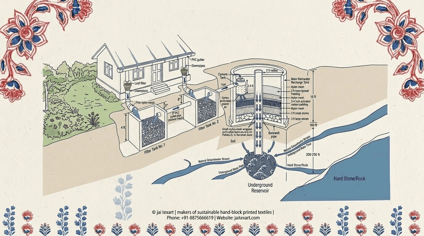 Direct injection rainwater harvesting system at Jai Texart, Bagru
